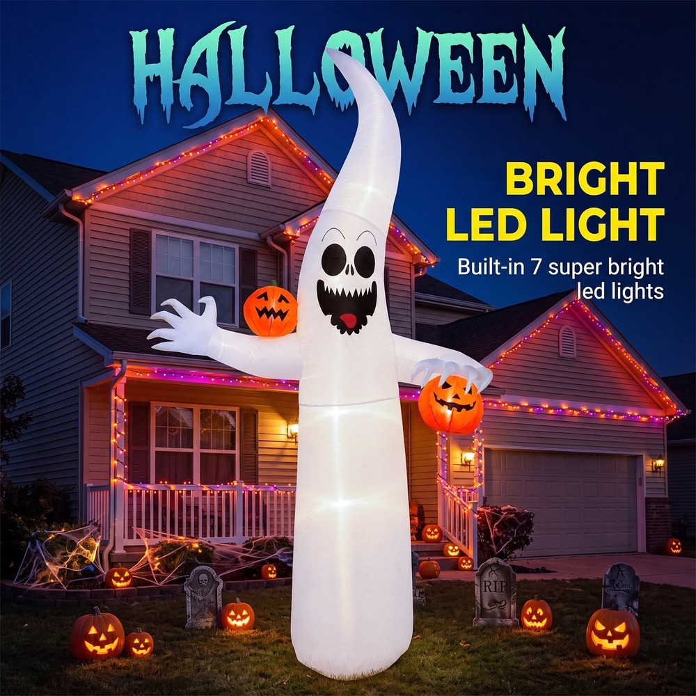 10FT Giant Halloween Inflatable Ghost Pumpkin Decoration LED Outdoor Lawn Decor